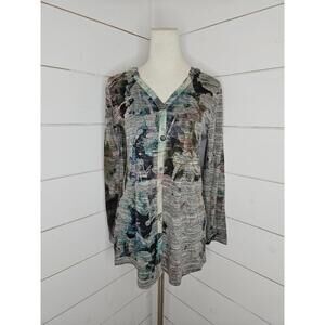 Cubism small heathered grey multicolored hooded button down cardigan